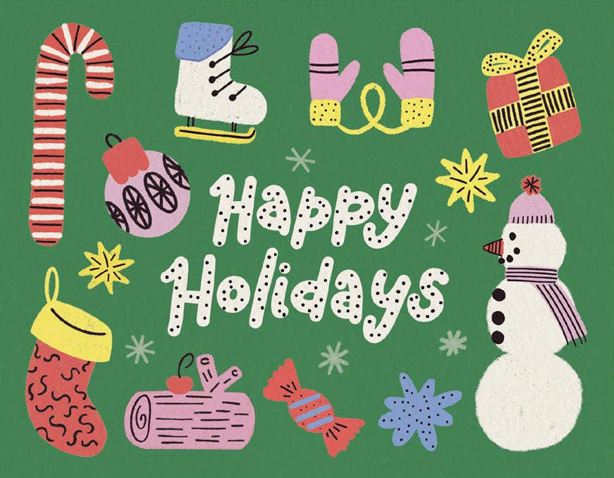 Greeting Card - Happy Holidays Green
