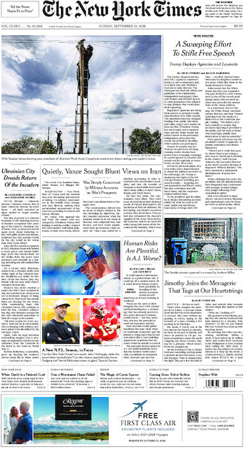 The New York Times; Sunday, September 13, 2026