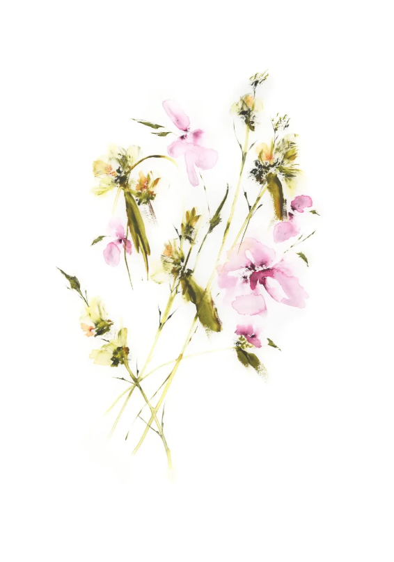 Pink Blossoms with Golden Sprigs, Original Painting