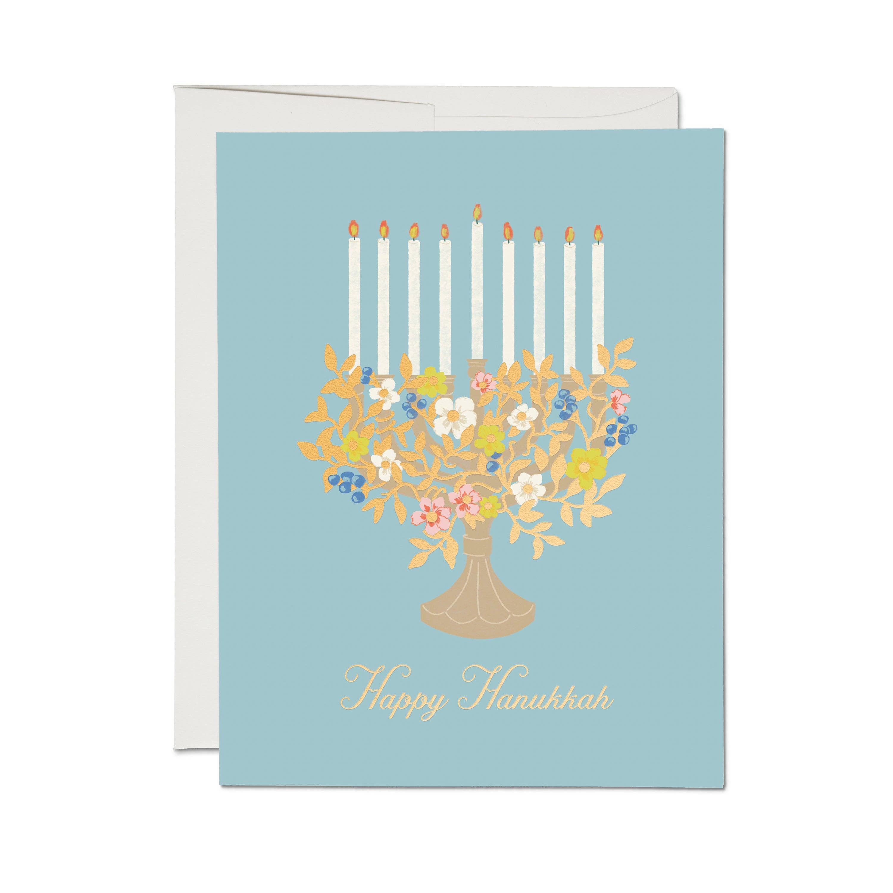 Happy Hanukkah Floral Menorah Card