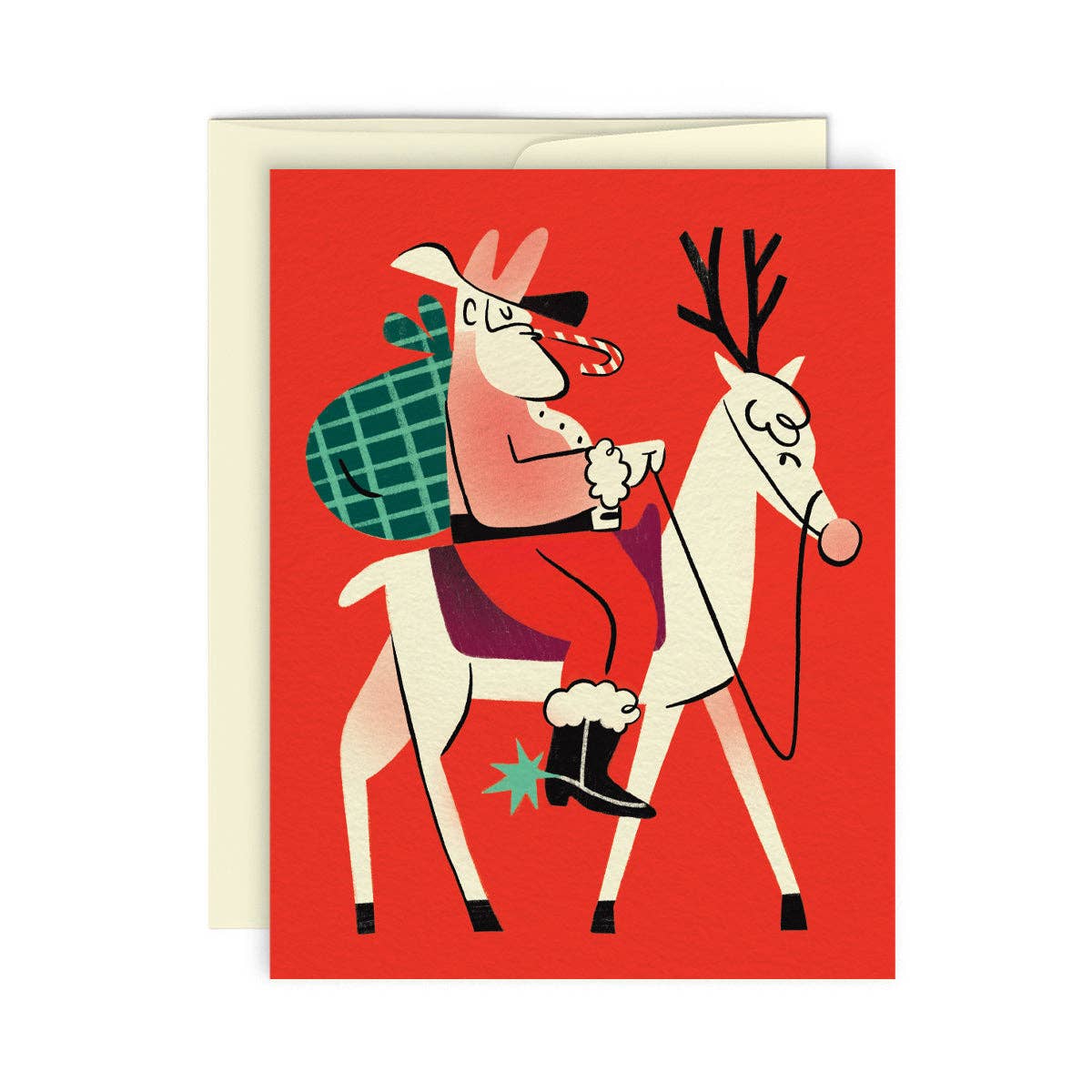 Santa Riding on a Reindeer Greeting Card