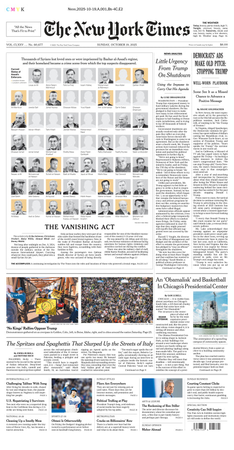 The New York Times; Sunday, October 19, 2025